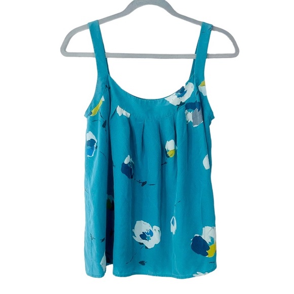 NICOLE FARHI Tops - Nicole Farhi turquoise floral 100% silk square rounded neckline size 6